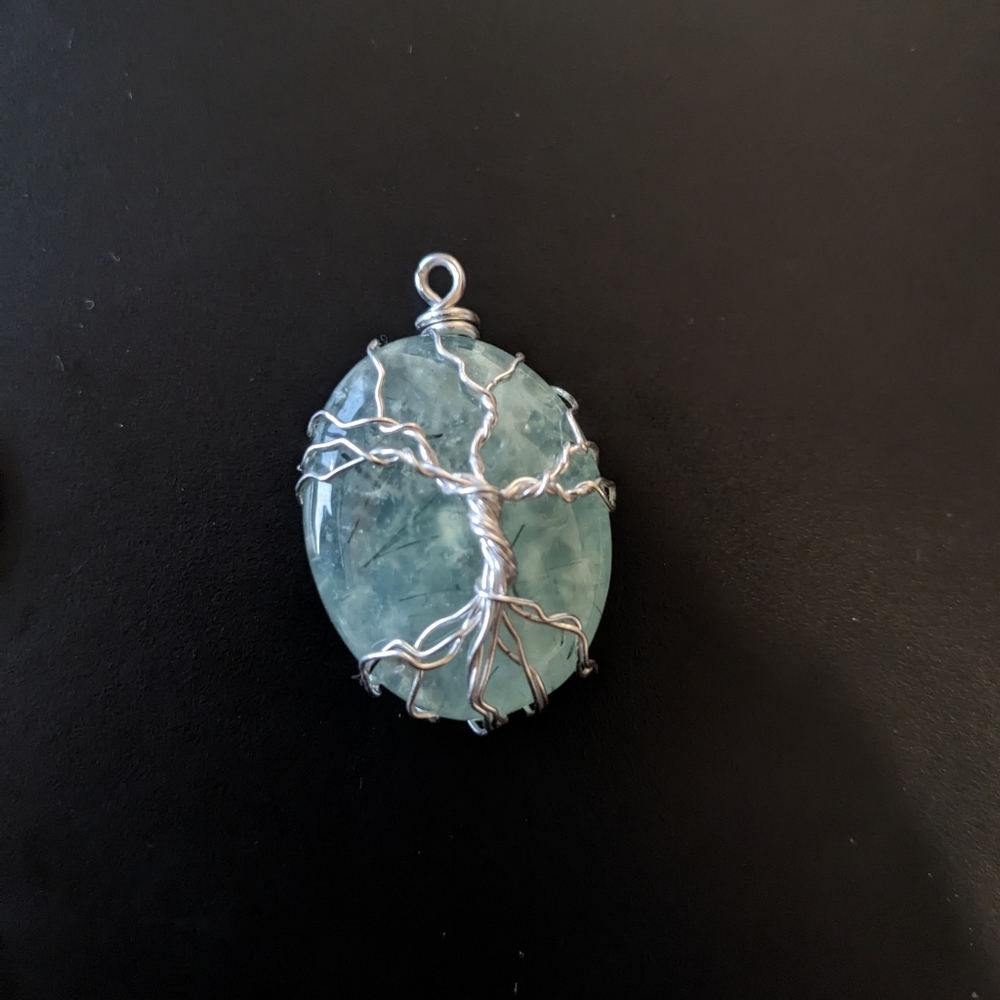 Handcrafted prehnite tree of life pendant